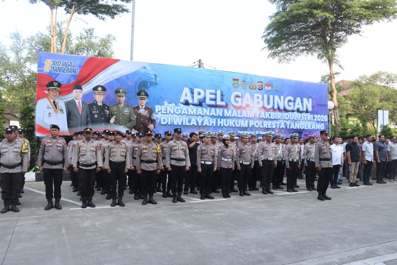 Polresta Tangerang siagakan pengamanan malam takbiran Idulfitri 1447 H, fokus di pusat keramaian guna jaga kamtibmas tetap aman.